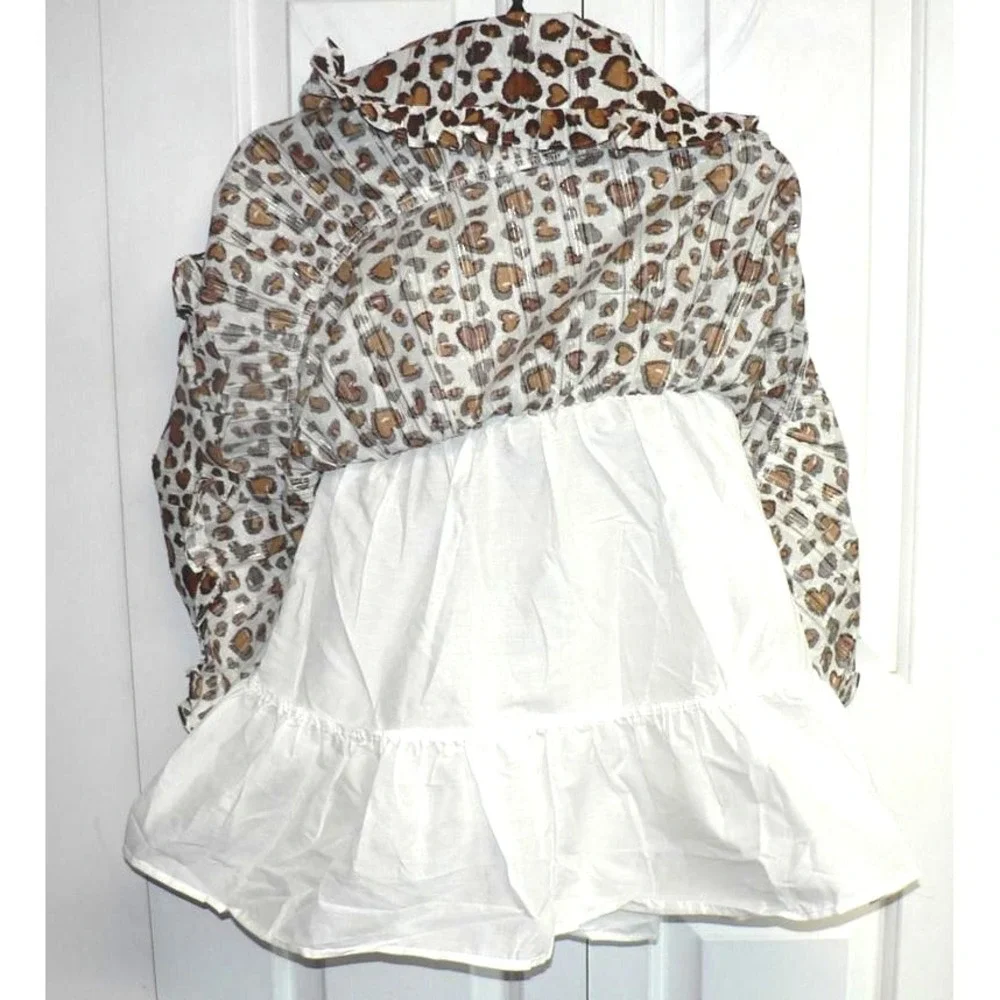 Rachel Zoe Girls Sleeveless Tiered Bow Shoulder Dress Brown Animal Hearts Size 7